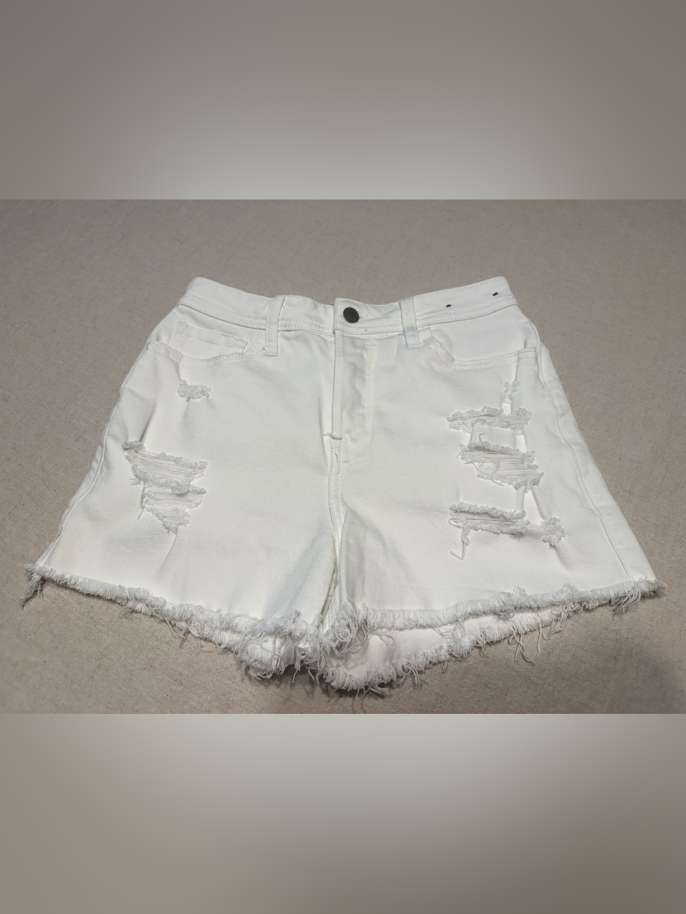 Hollister White Distressed Frayed Hem Denim Shorts